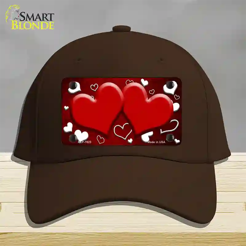 Red White Love Hearts Oil Rubbed Novelty License Plate Hat Cotton / Dark Brown