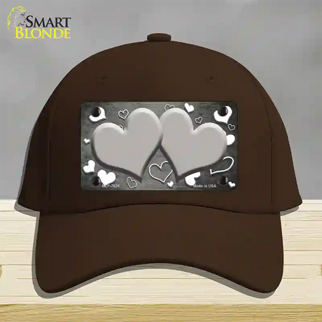 Gray White Love Hearts Oil Rubbed Novelty License Plate Hat Cotton / Dark Brown