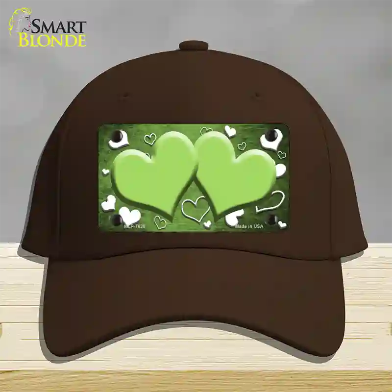 Lime Green White Love Hearts Oil Rubbed Novelty License Plate Hat Cotton / Dark Brown