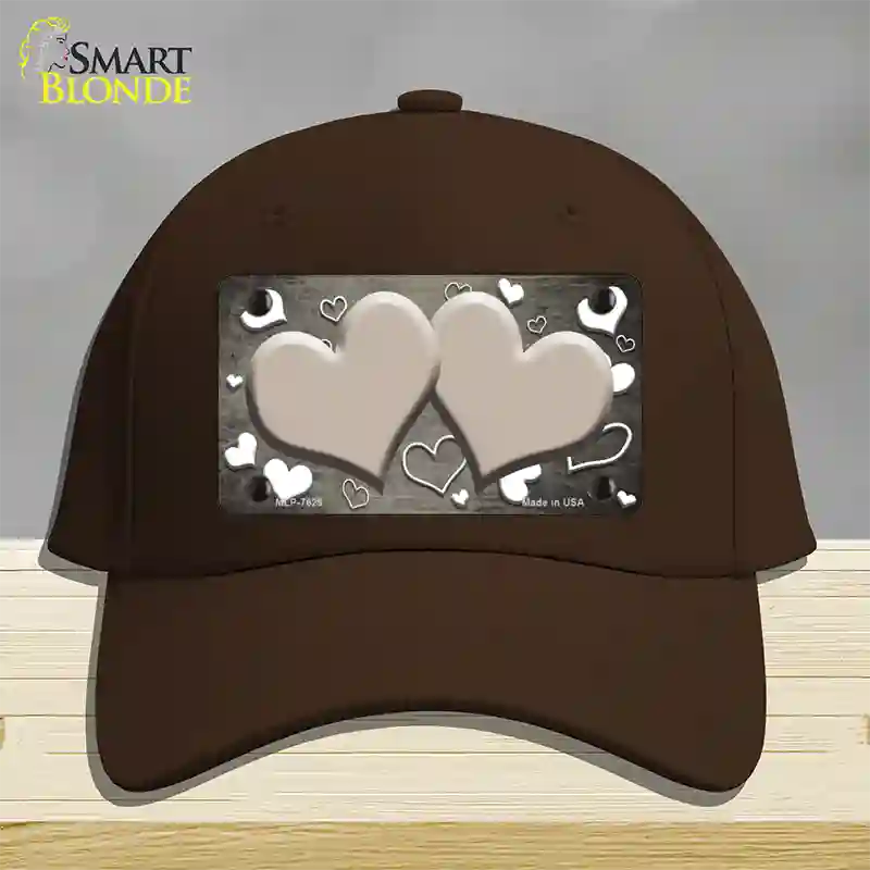 Tan White Love Hearts Oil Rubbed Novelty License Plate Hat Cotton / Dark Brown