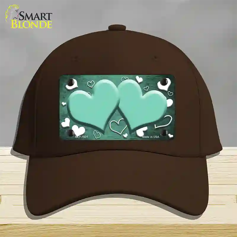 Mint White Love Hearts Oil Rubbed Novelty License Plate Hat Cotton / Dark Brown