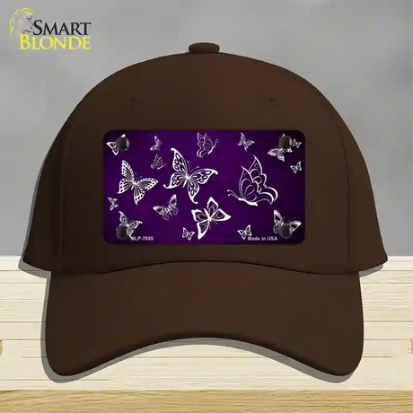 Purple White Butterfly Oil Rubbed Novelty License Plate Hat Cotton / Dark Brown