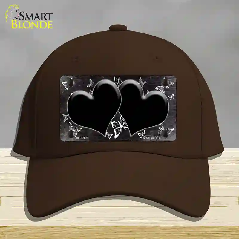 Black White Hearts Butterfly Oil Rubbed Novelty License Plate Hat Cotton / Dark Brown