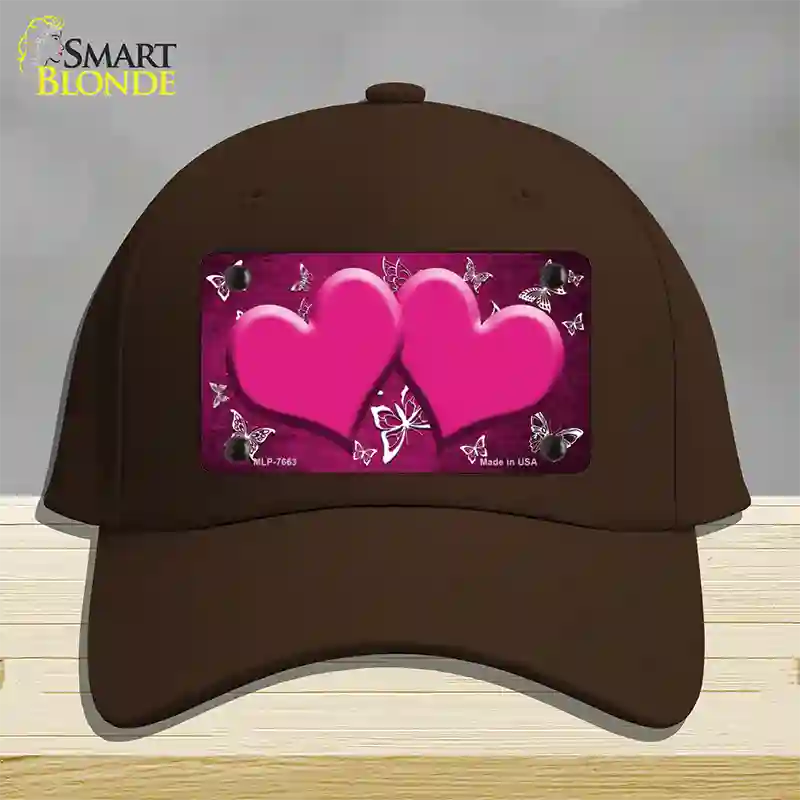 Pink White Hearts Butterfly Oil Rubbed Novelty License Plate Hat Cotton / Dark Brown