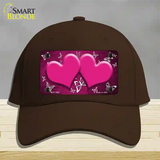 Pink White Hearts Butterfly Oil Rubbed Novelty License Plate Hat Cotton / Dark Brown