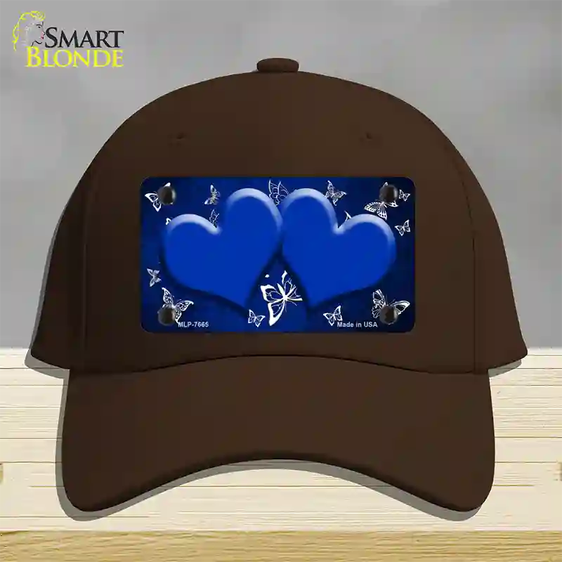 Blue White Hearts Butterfly Oil Rubbed Novelty License Plate Hat Cotton / Dark Brown