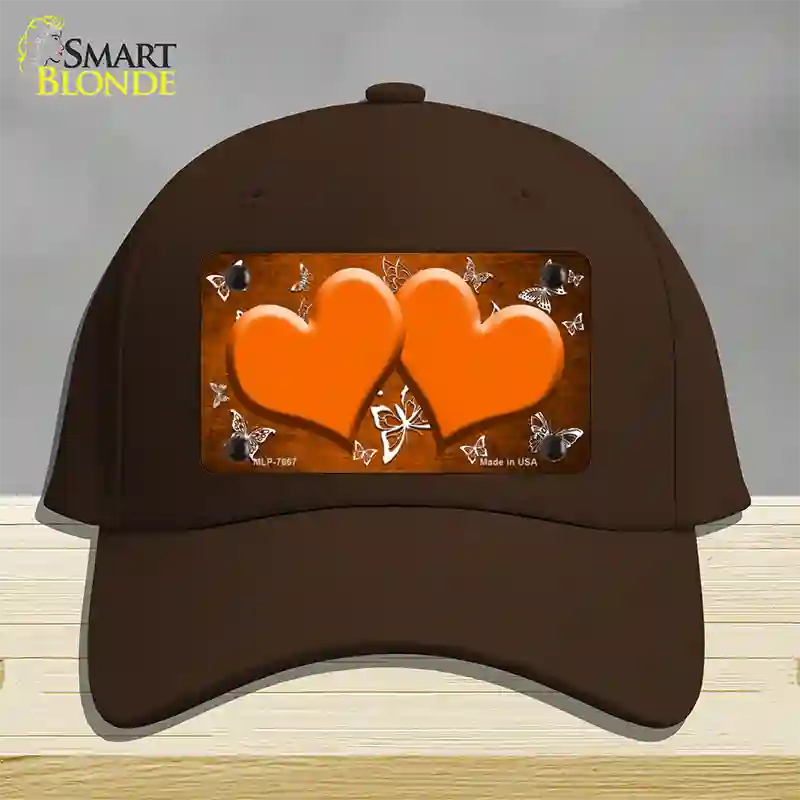 Orange White Hearts Butterfly Oil Rubbed Novelty License Plate Hat Cotton / Dark Brown