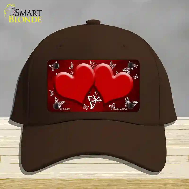 Red White Hearts Butterfly Oil Rubbed Novelty License Plate Hat Cotton / Dark Brown