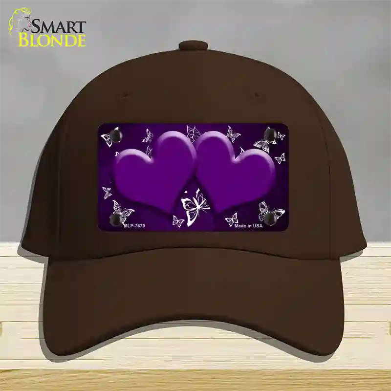 Purple White Hearts Butterfly Oil Rubbed Novelty License Plate Hat Cotton / Dark Brown