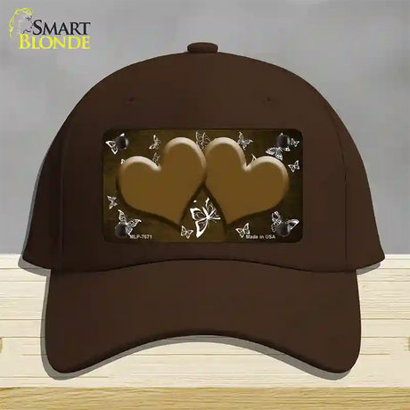 Brown White Hearts Butterfly Oil Rubbed Novelty License Plate Hat Cotton / Dark Brown