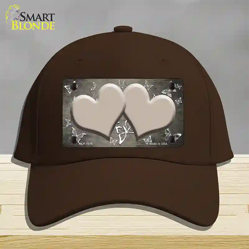 Tan White Hearts Butterfly Oil Rubbed Novelty License Plate Hat Cotton / Dark Brown