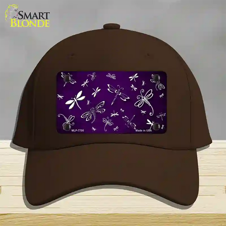 Purple White Dragonfly Oil Rubbed Novelty License Plate Hat Cotton / Dark Brown