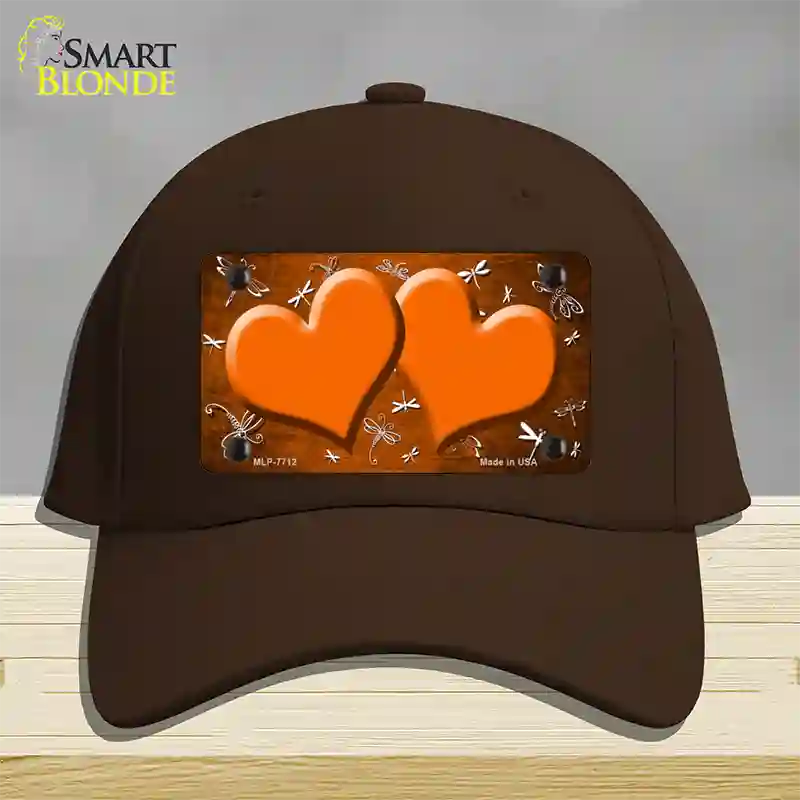 Orange White Dragonfly Hearts Oil Rubbed Novelty License Plate Hat Cotton / Dark Brown