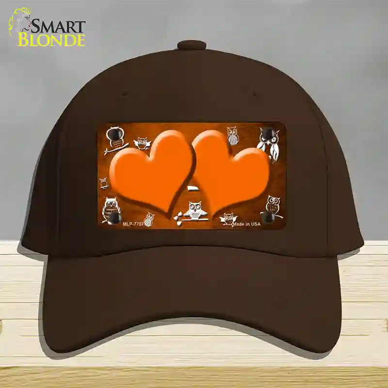 Orange White Owl Hearts Oil Rubbed Novelty License Plate Hat Cotton / Dark Brown