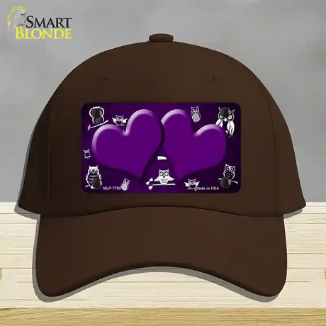 Purple White Owl Hearts Oil Rubbed Novelty License Plate Hat Cotton / Dark Brown