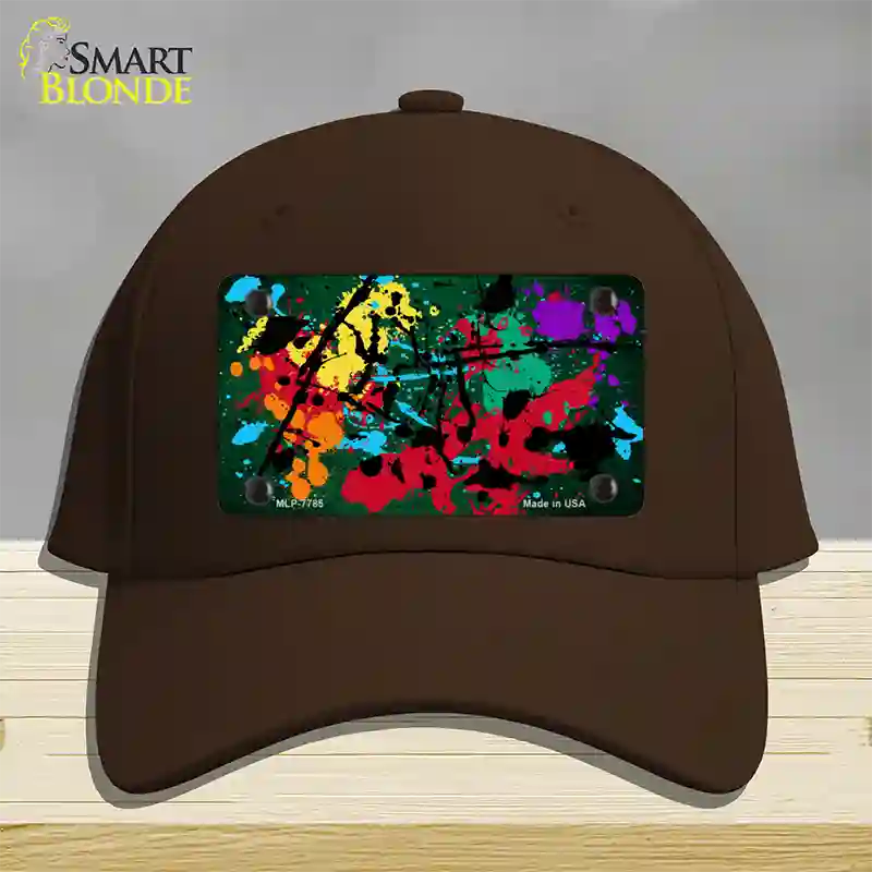 Green Splatter Oil Rubbed Novelty License Plate Hat Cotton / Dark Brown