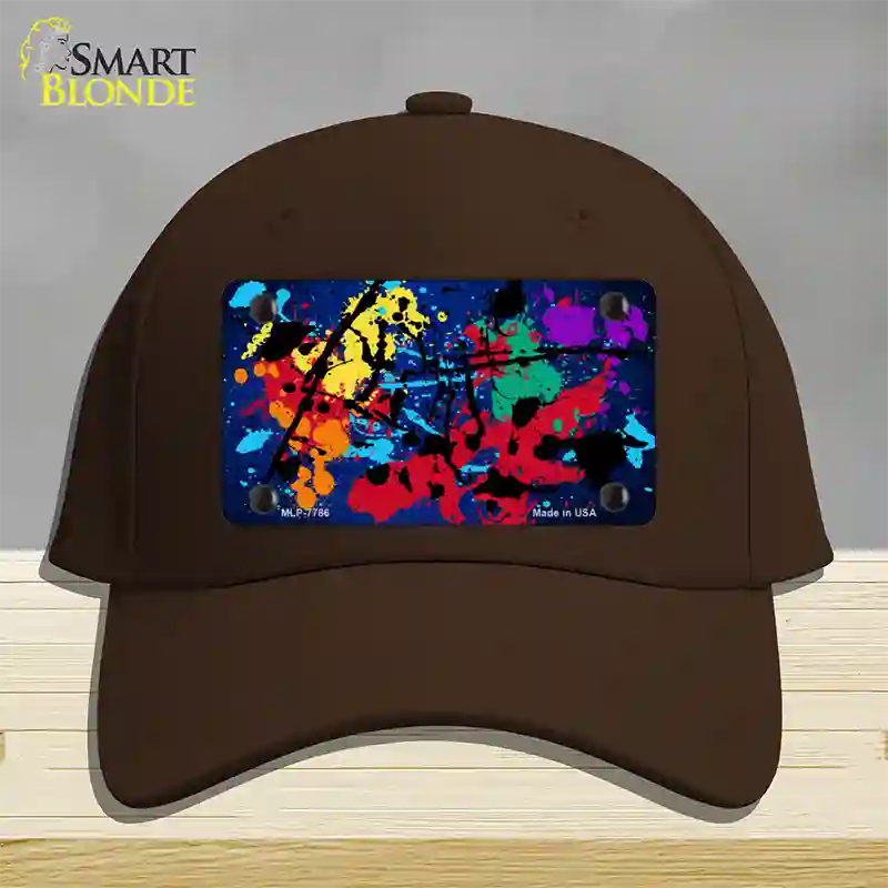 Blue Splatter Oil Rubbed Novelty License Plate Hat Cotton / Dark Brown