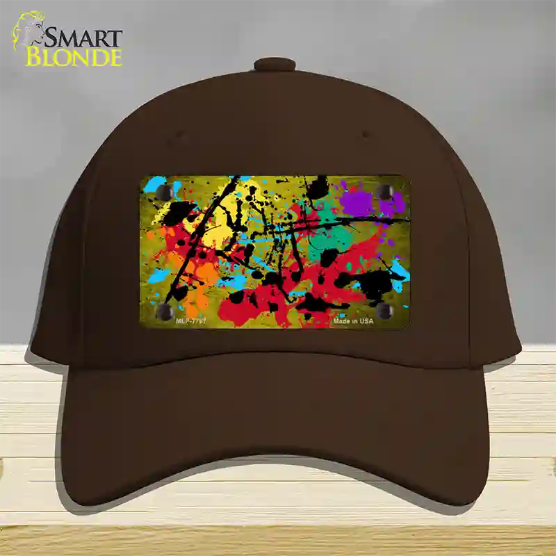 Yellow Splatter Oil Rubbed Novelty License Plate Hat Cotton / Dark Brown