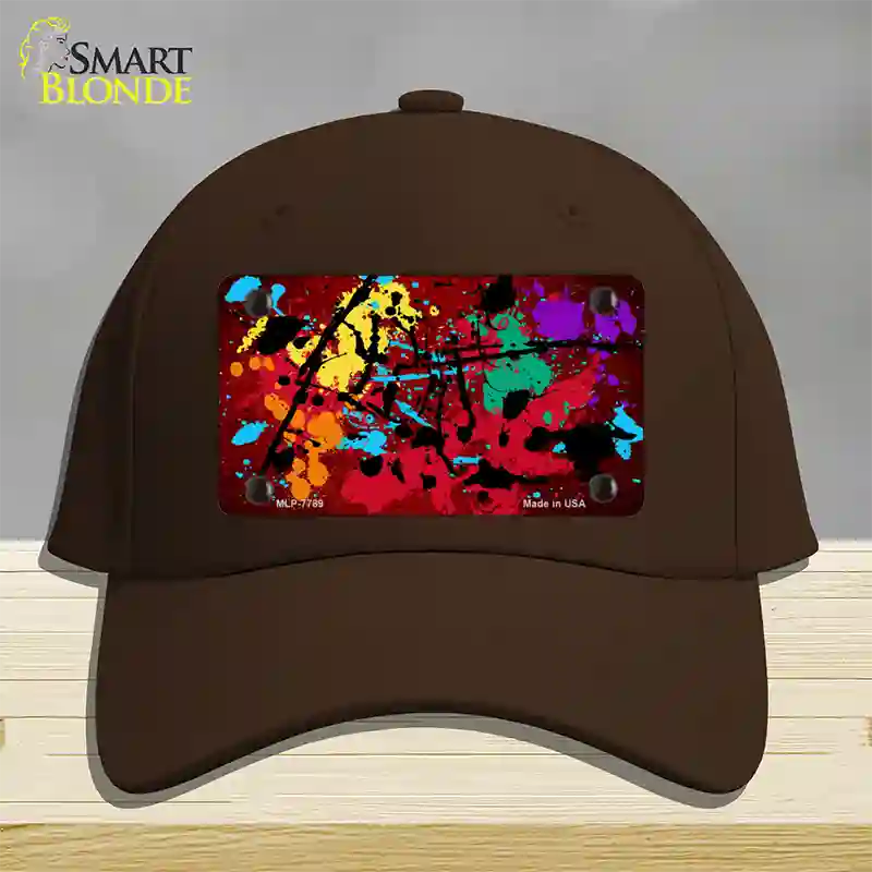 Red Splatter Oil Rubbed Novelty License Plate Hat Cotton / Dark Brown