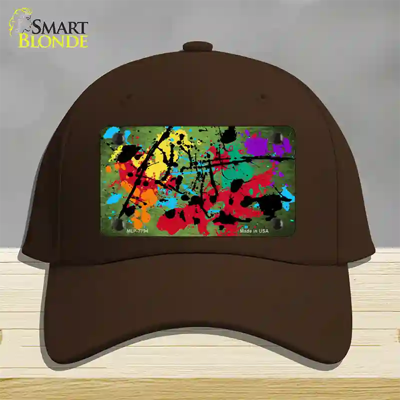 Lime Green Splatter Oil Rubbed Novelty License Plate Hat Cotton / Dark Brown