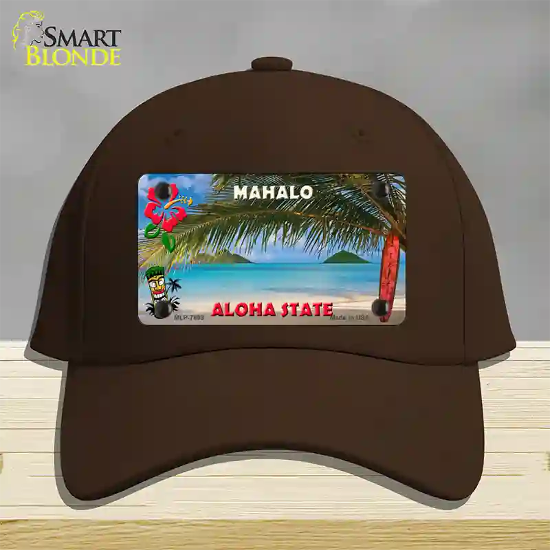 Blank Mahalo Hawaii State Novelty License Plate Hat Cotton / Dark Brown