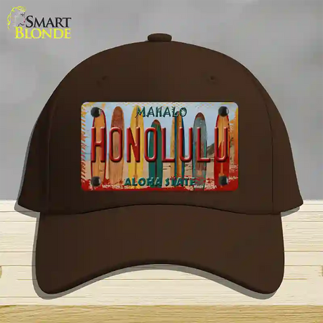 Honolulu Surfboards Hawaii State Novelty License Plate Hat Cotton / Dark Brown