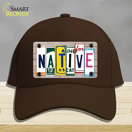 Native License Plate Art Wood Novelty License Plate Hat Cotton / Dark Brown