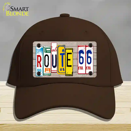 Route 66 License Plate Art Wood Novelty License Plate Hat Cotton / Dark Brown