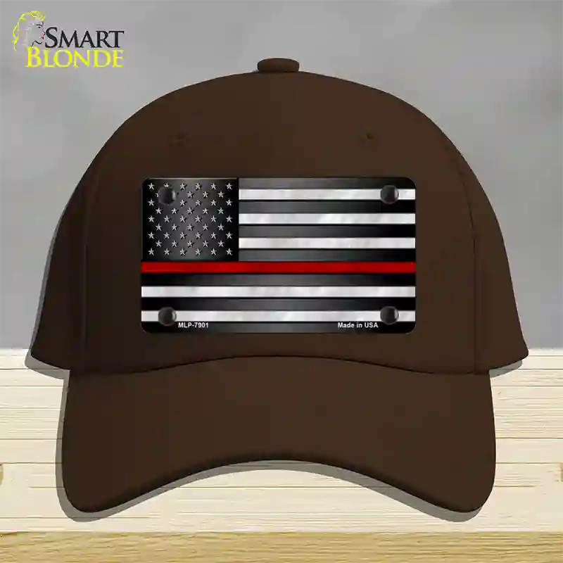 American Flag Thin Red Line Novelty License Plate Hat Cotton / Dark Brown