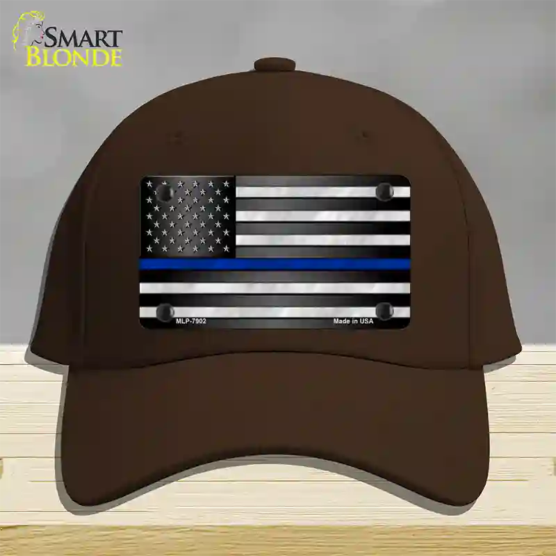 American Flag Thin Blue Line Novelty License Plate Hat Cotton / Dark Brown