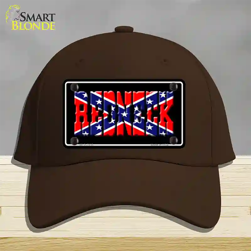 Redneck Confederate Flag Black Novelty License Plate Hat Cotton / Dark Brown