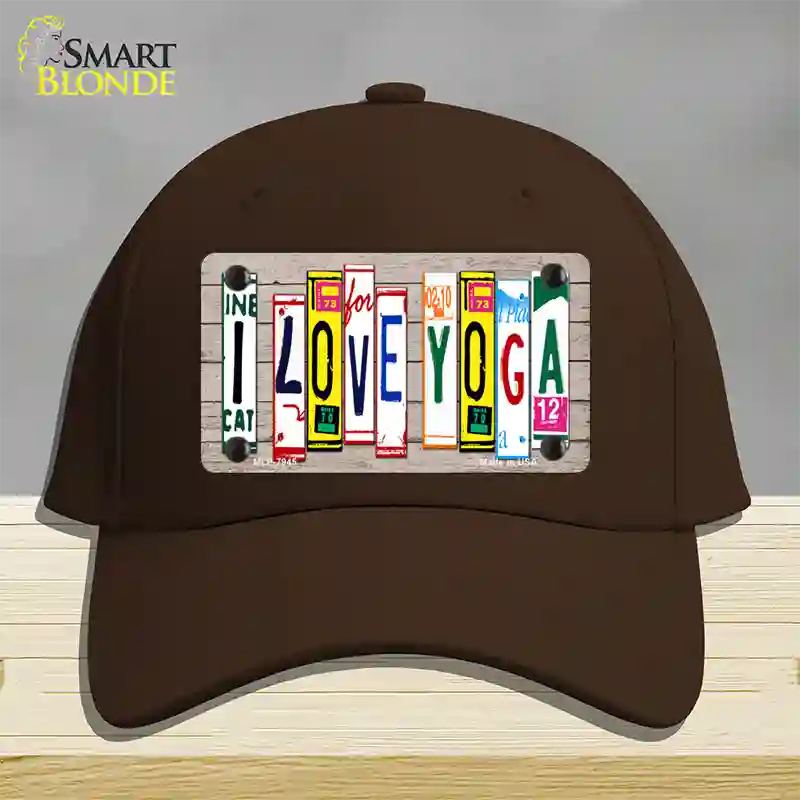 I Love Yoga Wood License Plate Art Novelty License Plate Hat Cotton / Dark Brown