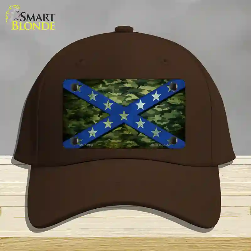 Confederate Stripes Blue Camo Novelty License Plate Hat Cotton / Dark Brown