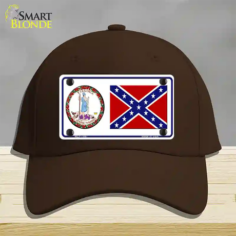 Confederate Flag Virginia Seal Novelty License Plate Hat Cotton / Dark Brown