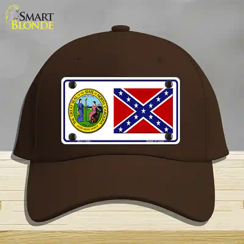 Confederate Flag North Carolina Seal Novelty License Plate Hat Cotton / Dark Brown