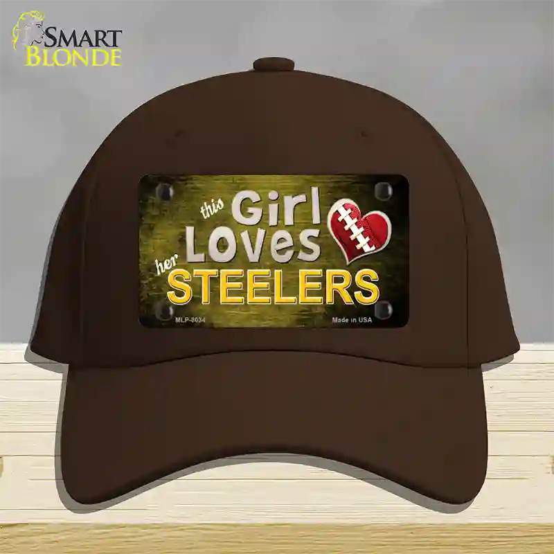 This Girl Loves Her Steelers Novelty License Plate Hat Cotton / Dark Brown