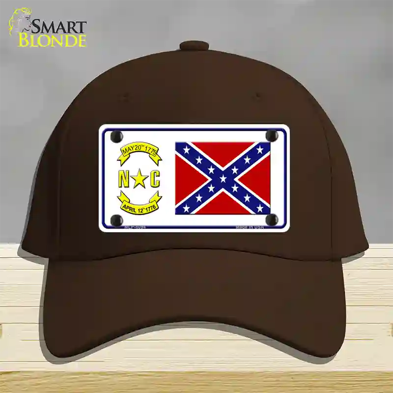 Confederate Flag North Carolina Novelty License Plate Hat Cotton / Dark Brown