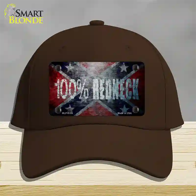 100% Redneck Confederate Novelty License Plate Hat Cotton / Dark Brown