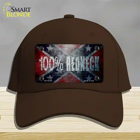 100% Redneck Confederate Novelty License Plate Hat Cotton / Dark Brown