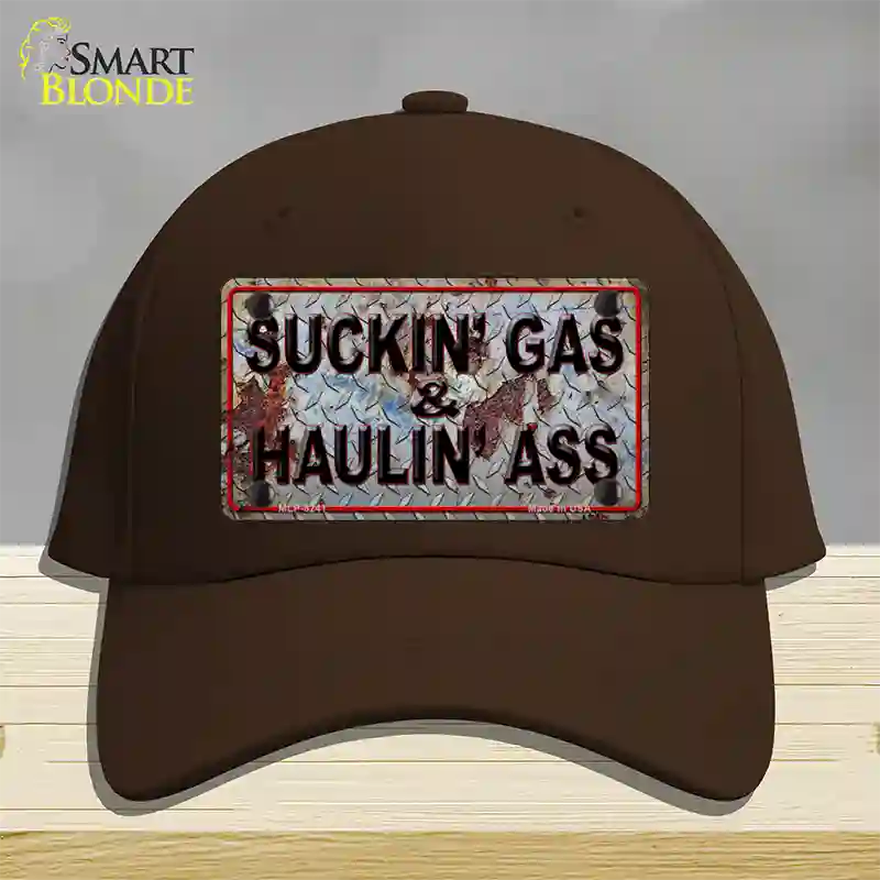 Suckin Gas Haulin Ass Vintage Novelty License Plate Hat Cotton / Dark Brown