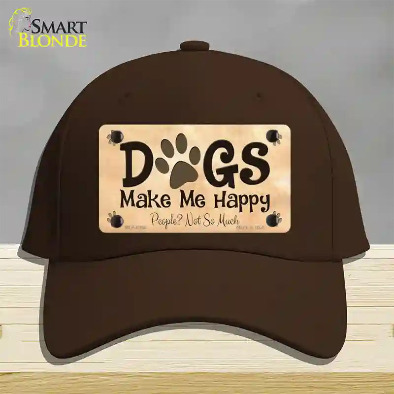 Dogs Make Me Happy Novelty License Plate Hat Cotton / Dark Brown