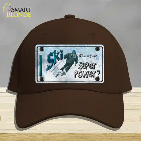 I Ski What's Your Super Power Male Novelty License Plate Hat Cotton / Dark Brown