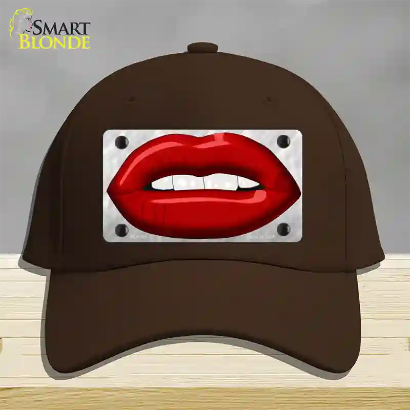 Red Lips Novelty License Plate Hat Cotton / Dark Brown