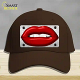 Red Lips Novelty License Plate Hat Cotton / Dark Brown