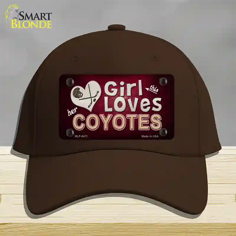 This Girl Loves Her Coyotes Novelty License Plate Hat Cotton / Dark Brown