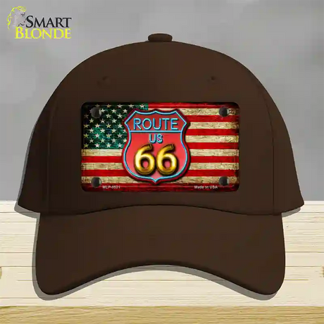 American Route 66 Neon Novelty License Plate Hat Cotton / Dark Brown