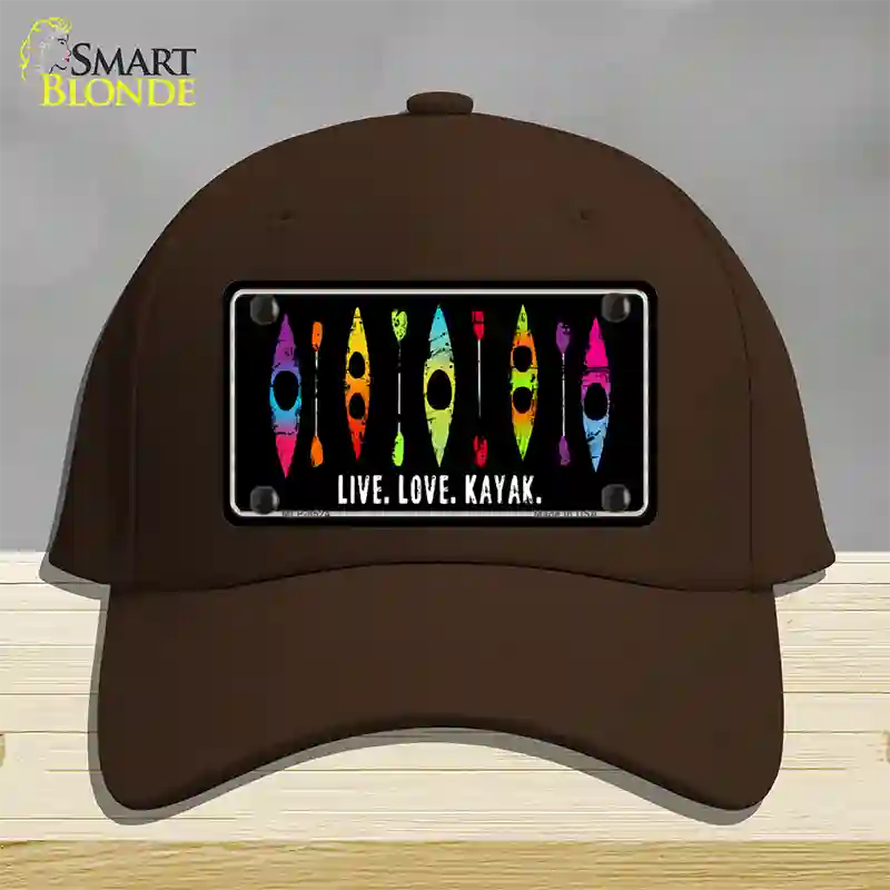 Live Love Kayak Novelty License Plate Hat Cotton / Dark Brown