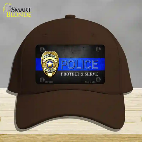 Police Badge Thin Blue Line Novelty License Plate Hat Cotton / Dark Brown