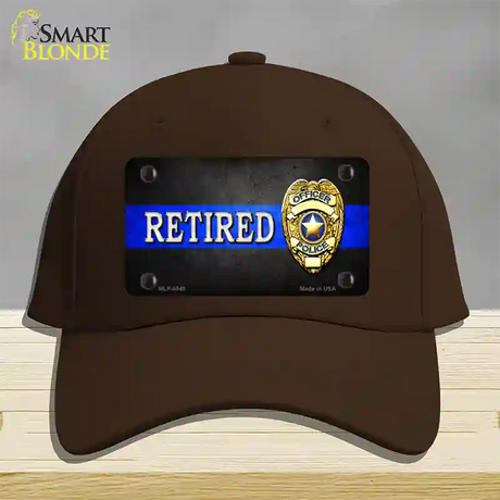 Retired Police Thin Blue Line Novelty License Plate Hat Cotton / Dark Brown