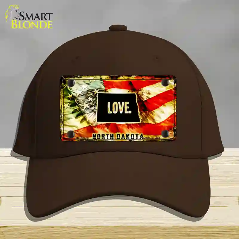 North Dakota Love Novelty License Plate Hat Cotton / Dark Brown